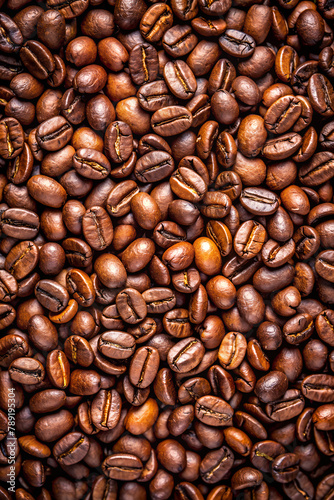 High-quality, oily coffee beans, ideal for coffee connoisseur, background