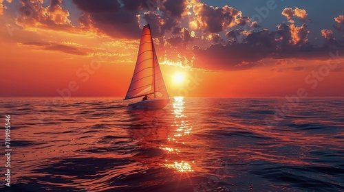 Sailboat Sailing the Ocean at Sunset