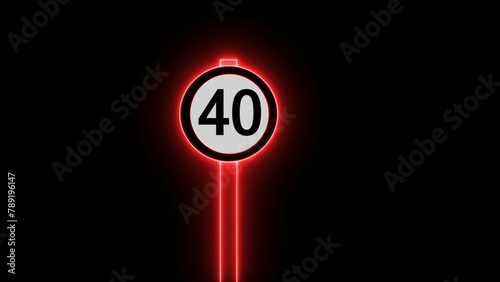 Showing speed limit Traffic sign on highway full of cars. 40 km speed limit signs and road speed signs on a road. 40 kilometer per hour speed limit sign. 80 km speed limit traffic sign. photo