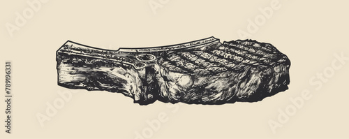 Piece of grilled meat engraving. vector simple illustration photo