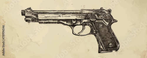 Retro military gun hand drawn engraving style sketch Vector illustration