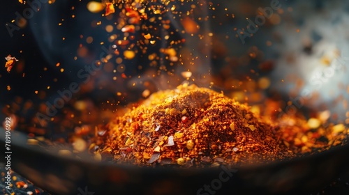 Spice Up Your Dish with a Sprinkle of Chili Powder: A Mouthwatering Close-Up Photography photo