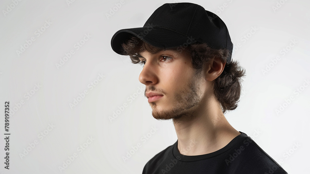 man wearing black cap mockup isolated on white background man wearing black cap mockup isolated on white background