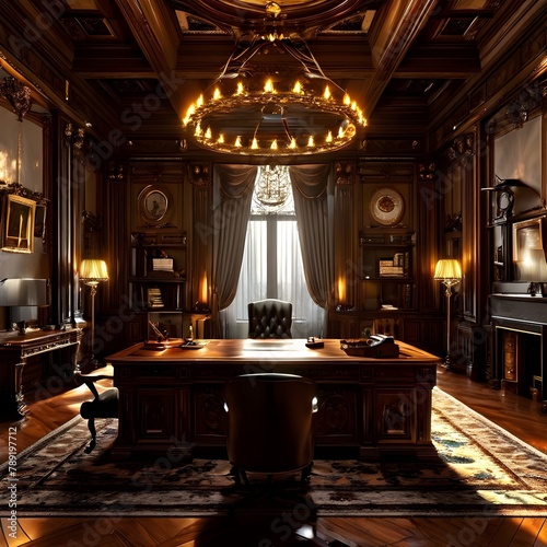a-ceremonial-room-with-a-grandiose-desk-at-its-center-topped-with-an-imposing-golden-seal-bearing