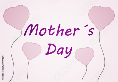 Felicitación del día de la madre con corazones y globos.