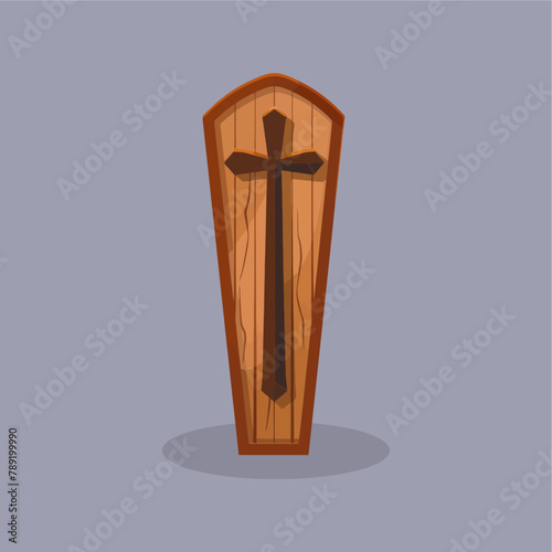 wooden coffin with cross symb...