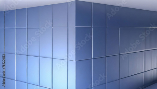 3d blue solid gradient extruded blocks enhance corporate wall with roof modern cube background
