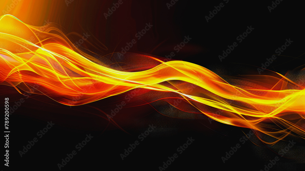 Obraz premium Abstract effect single orange-yellow line Curved shape on black background.