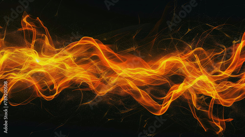 Abstract effect single orange-yellow line Curved shape on black background.