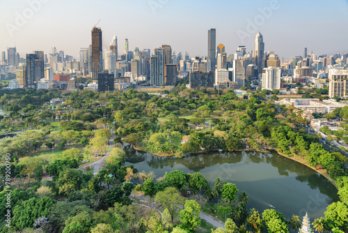 Awesome aerial view of Lumphini Park and Bangkok city  Thailand