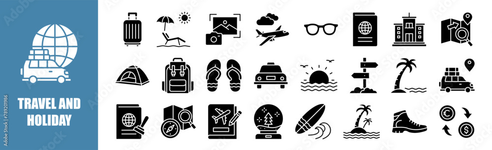 Travel and Holidays icon set for design elements