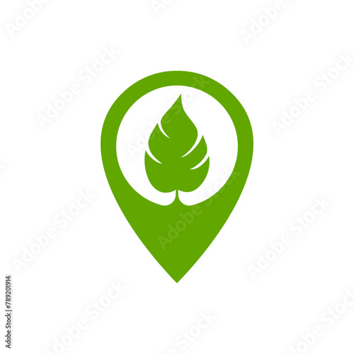 Pin location with leaf. Green area icon concept isolated on white background. Vector illustration