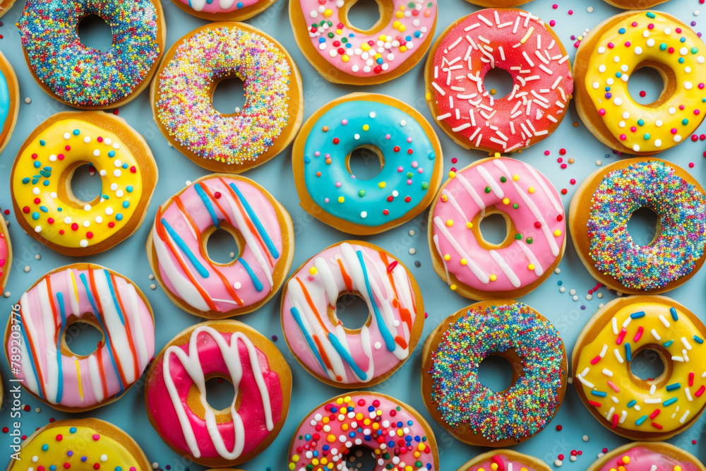 Various colorful donuts pattern for background