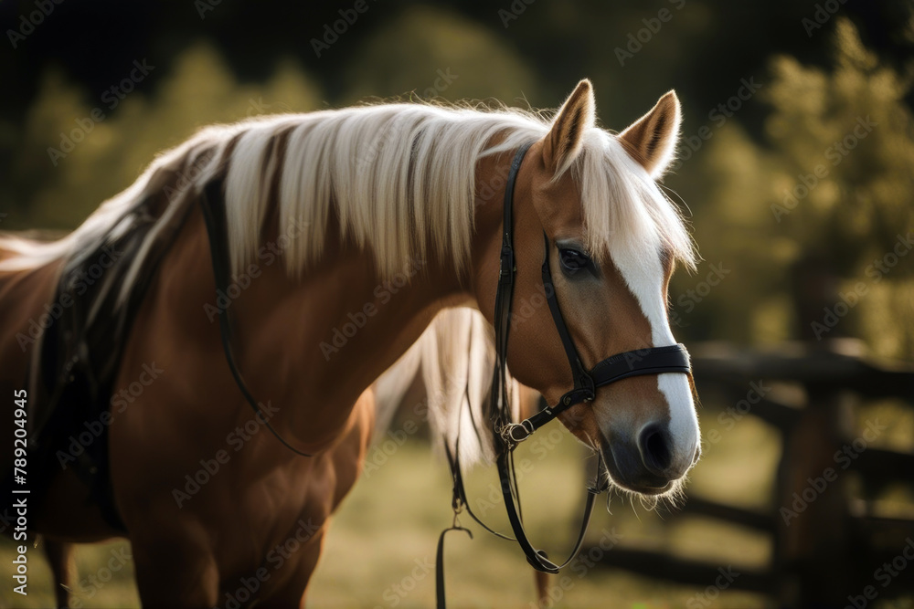 Obraz premium Haflinger Stalltür brown horse portrait curious open equestrianism look forest blond wall pretty ride fur profile pinnacle pony whiteness
