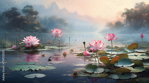 Landscape of lotus flower blossom. © May_Chanikran