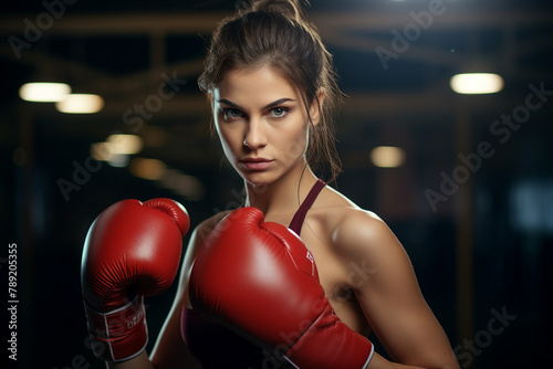 Generative AI image of boxer with determination and concentration during a boxing match
