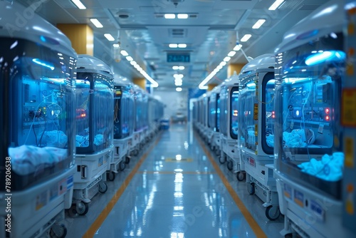 State-of-the-art neonatal intensive care unit filled with incubators nourishing newborns, exhibiting the pinnacle of medical care for the most vulnerable