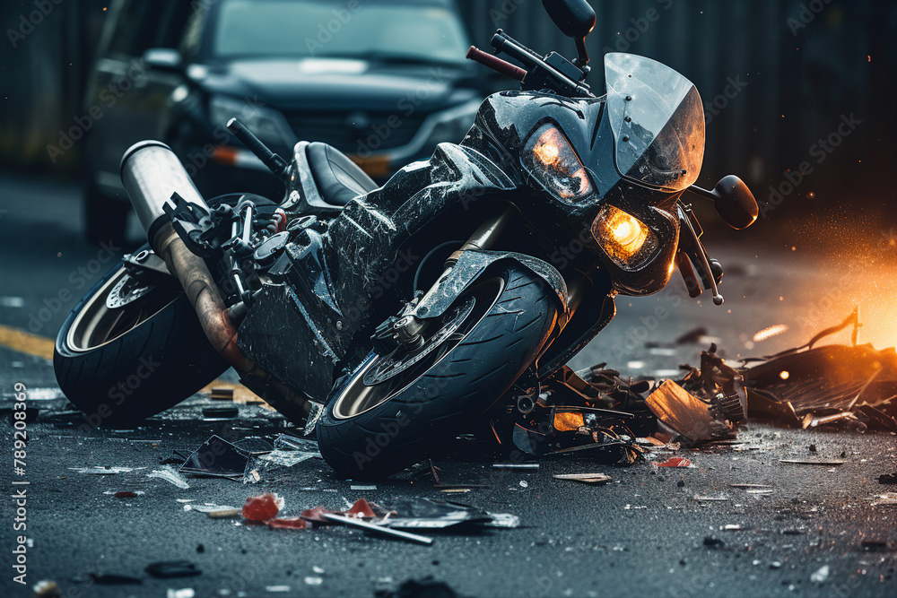 AI generated image of moto bike collision motorcycle crash day accident - obrazy, fototapety, plakaty 