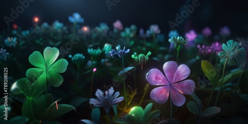 Illustration of a clover shaped pattern in nature seamlessly in the middle of the night