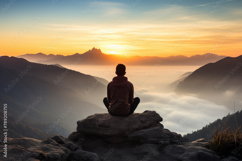 Relaxed yoga person enjoying morning meditation relaxation moment Generative AI image nature training Relaxed yoga person enjoying morning meditation relaxation moment Generative AI image nature training