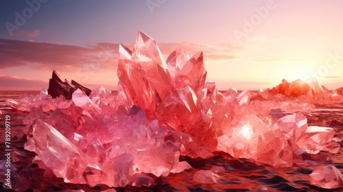 Large pink crystal formations on rippled surface © ZEKINDIGITAL