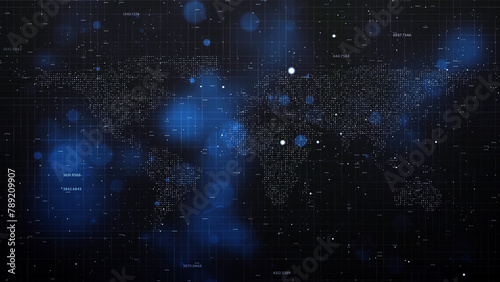 Conceptual earth world map on dark digital artificial intelligence network. Illustration.