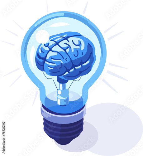Light bulb with brain illustration inside the bulb in vectorial