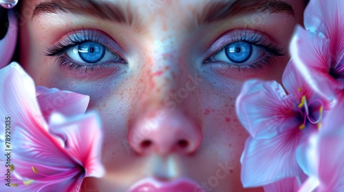 Freckled Woman with Flower Petals