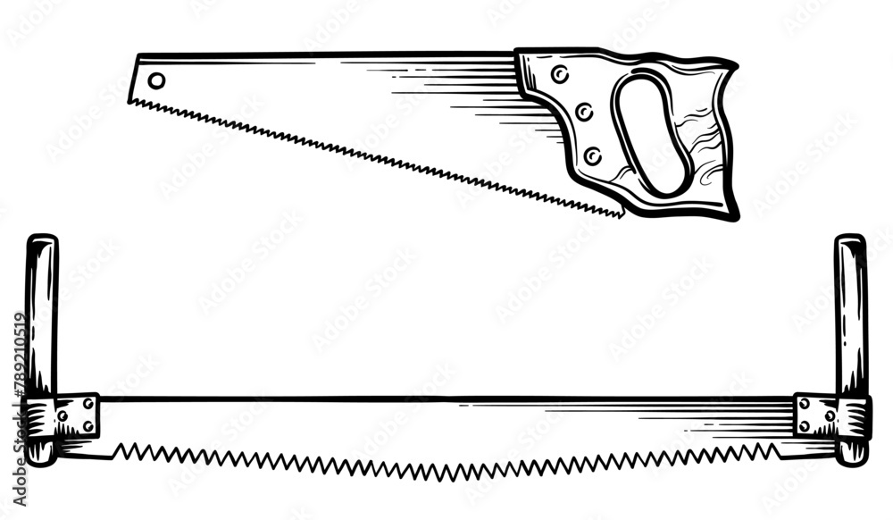 Saw vector illustration. Two black and white saws. Saw vector illustration. Two black and white saws.