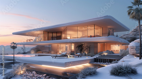 snow covered luxury home