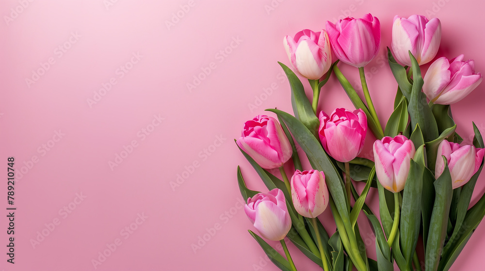 Copy-space  Colorful tulips on a white background, showcasing vibrant petals in various shades, creating a visually striking floral arrangement. Copy space concept , Ai generated