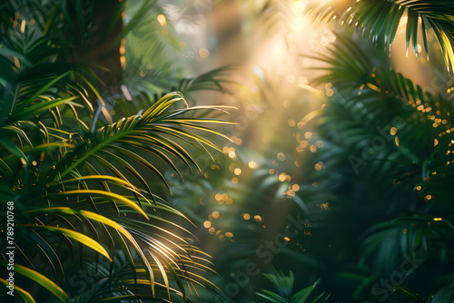 Sunlight shining through lush leaves in a jungle