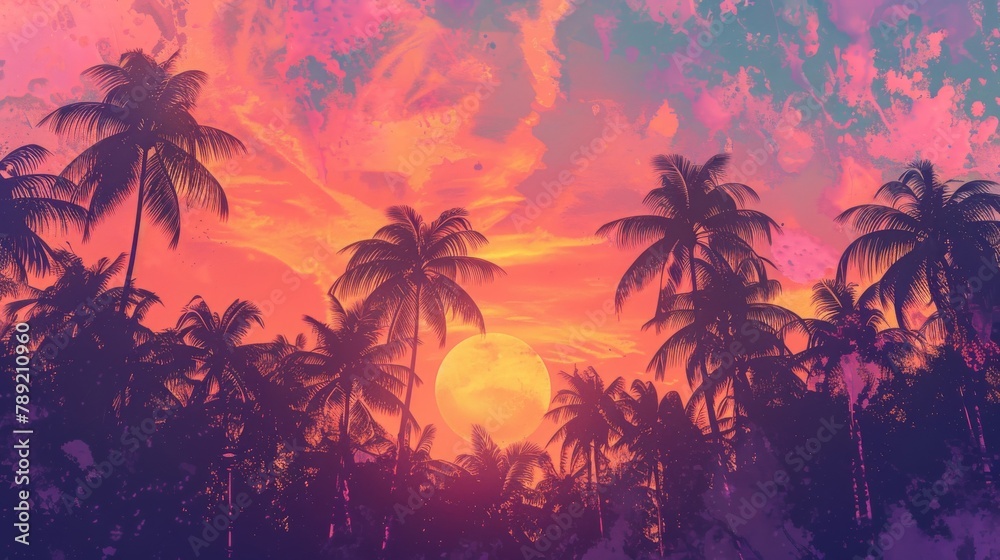 Tropical Sunset Paradise with Vivid Colors