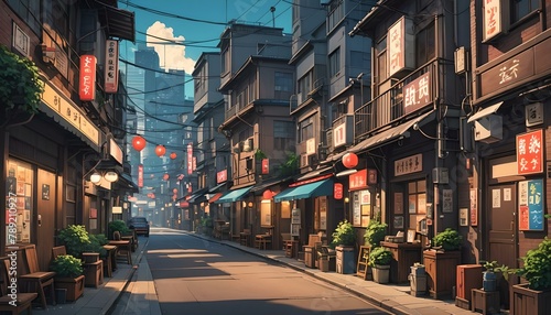 Anime Style City Street in Japan photo