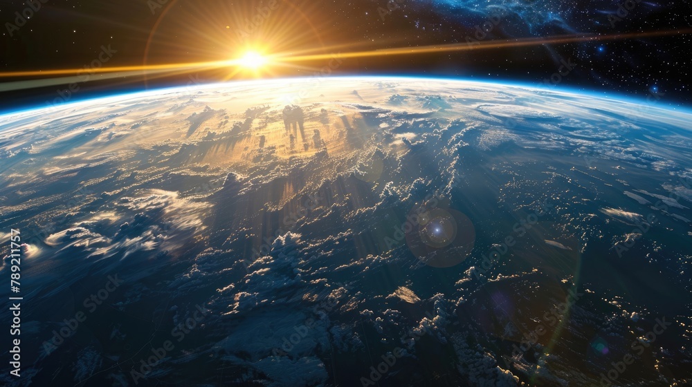 Fototapeta premium Planet Earth, space, shows a realistic surface of the Earth and a map of the world, both from the point of view of space.