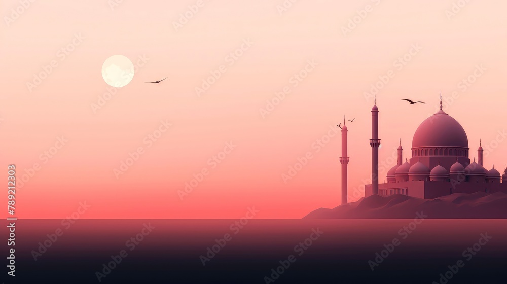 Mosque Silhouette with Sunset Sky