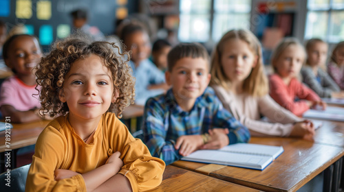 Kids during lesson in classroom, diversity, back to school .