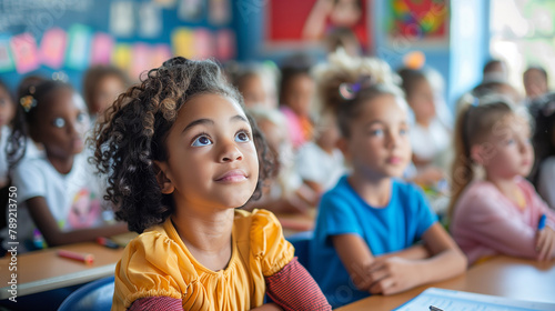 Kids during lesson in classroom, diversity, back to school .