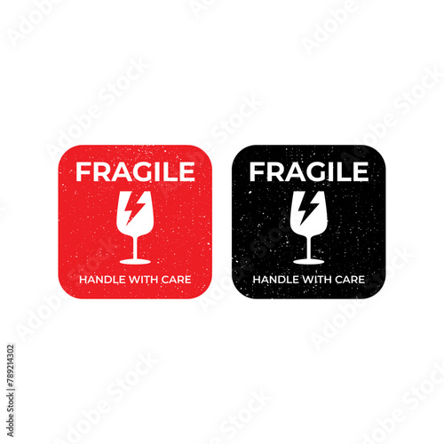 Sticker fragile handle with care vector. warning label, fragile label with broken glass symbol, vector
