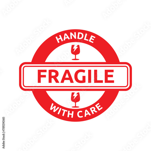 Sticker fragile handle with care vector. warning label, fragile label with broken glass symbol, vector