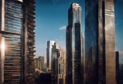 skyscrapers modern high skyscraper building business architecture office blue structure exterior city glasses urban sky reflections scene tower window construction tall futuristic steel photo