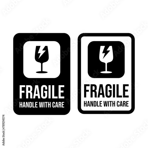 Sticker fragile handle with care vector. warning label, fragile label with broken glass symbol, vector