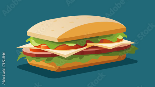 Focaccia sandwich with Turkey side,bacon,parmesan and cheddar cheese,pasta mayonnaise,tomato,spring mixed,grill,Illustration.digital.The illustration is vector.bright colors.edit.Delicious focaccia