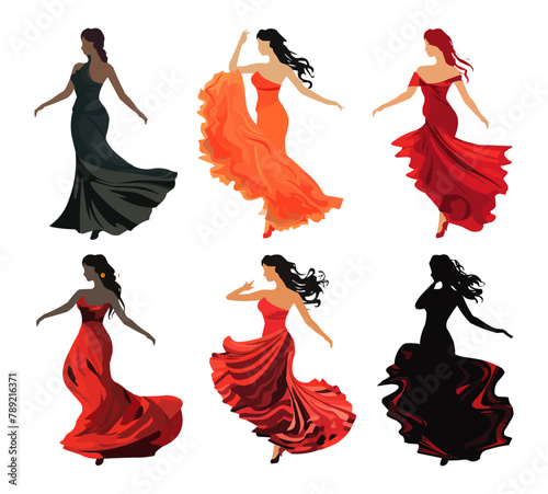 Set of Woman Flamenco dancer silhouette. Vector illustration