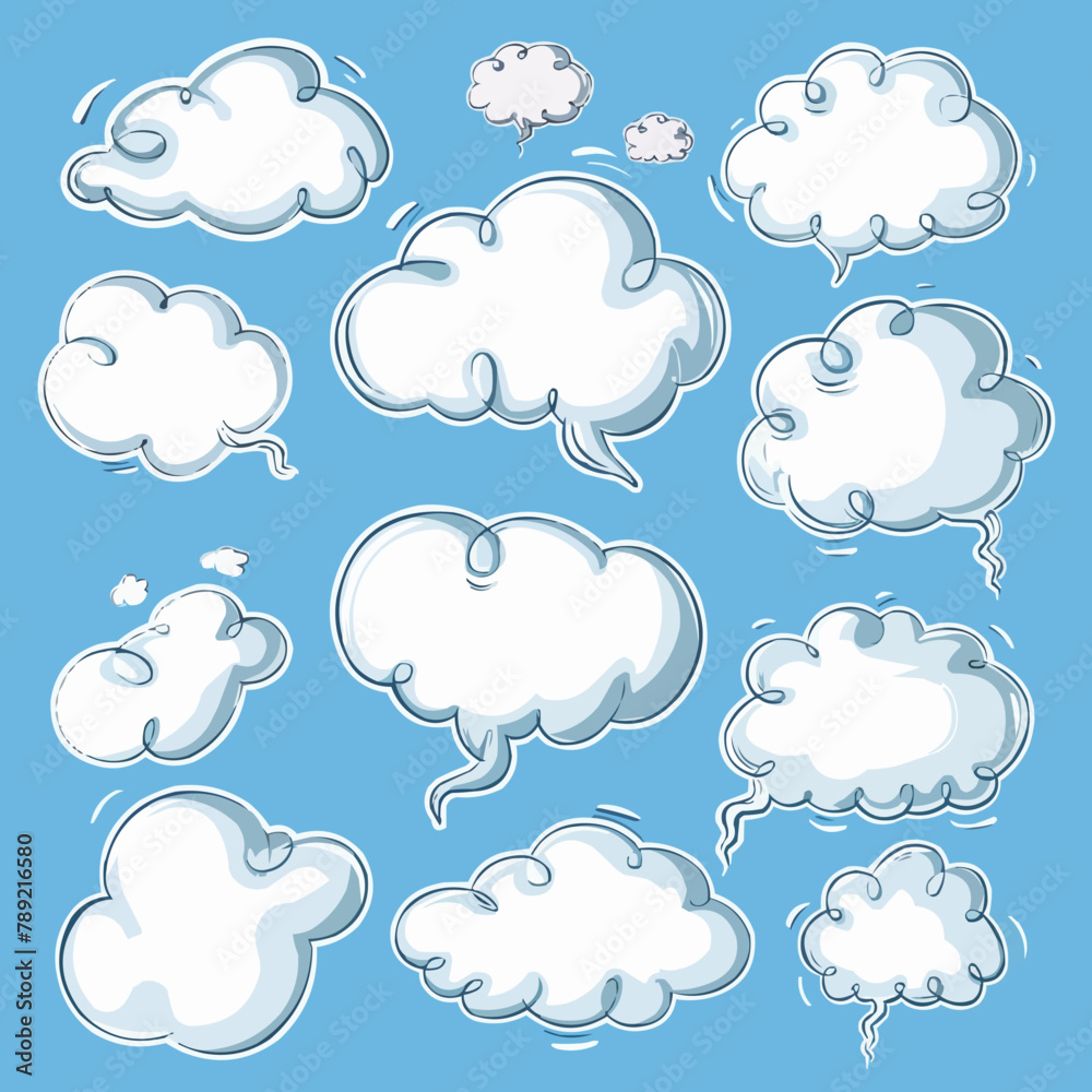 speech bubbles. White chat message text bubble, thinking and dialogue empty balloons. Thought comic clouds, online talking box isolated vector speech bubbles. White chat message text bubble, thinking and dialogue empty balloons. Thought comic clouds, online talking box isolated vector