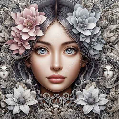 Mystical Fusion: Realistic Portrait of Hybrid Beauty photo