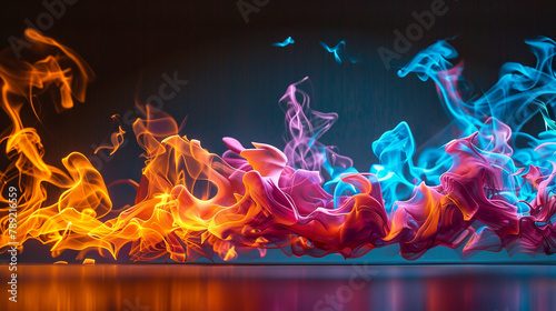 Bright and dynamic multicolored fire flames, cut out isoalted on black background photo