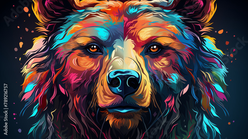 Colorful Artistic Bear Face Illustration with Neon Accents