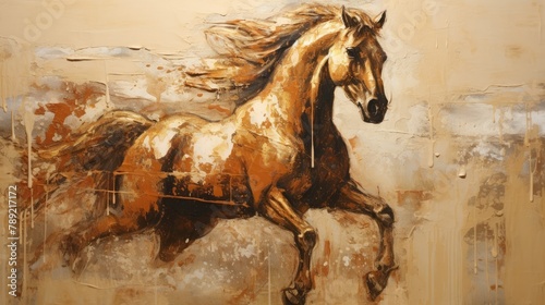 Energetic Gallop: A Captivating Painting of a Horse in Motion.