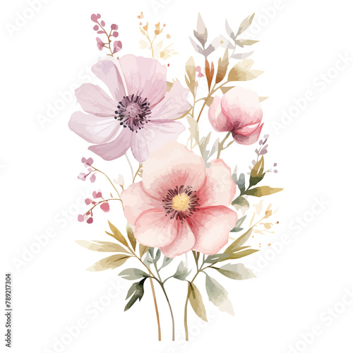 Watercolor floral card. Hand drawn illustration isolated on white background. Vector